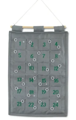 1-24 pakkekalender m. ringe til ophæng, grå
