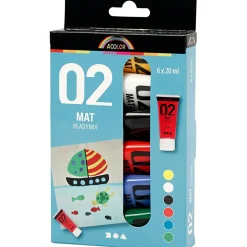 Akrylmaling mat 20 ml. - Basisfarver, 6 stk