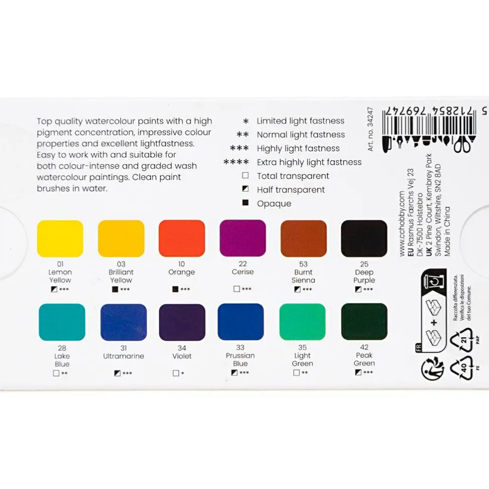Akvarelfarver Art Aqua - Mix, 12 farver