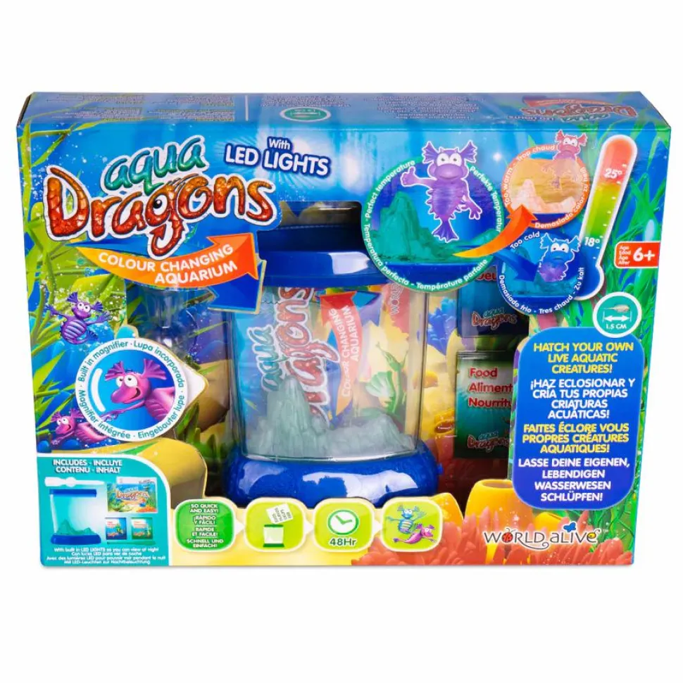 Aqua Dragons i farveskiftende akvarium med LED lys