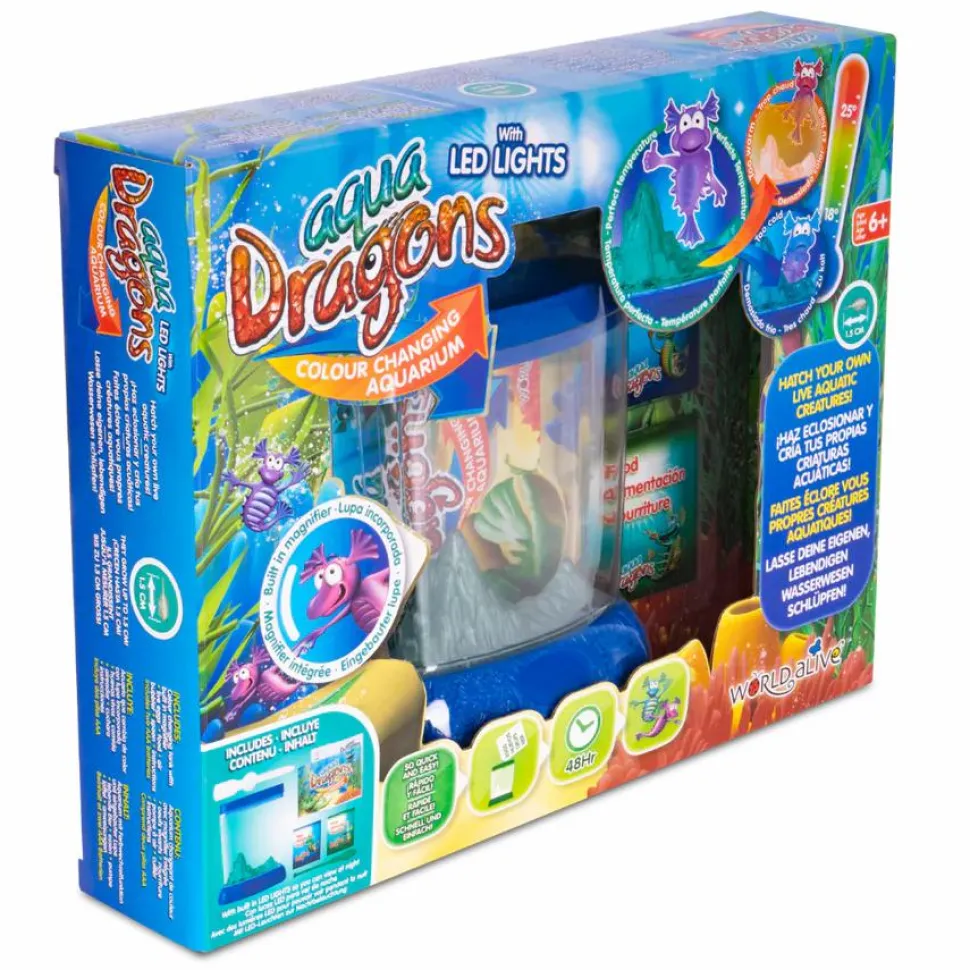 Aqua Dragons i farveskiftende akvarium med LED lys