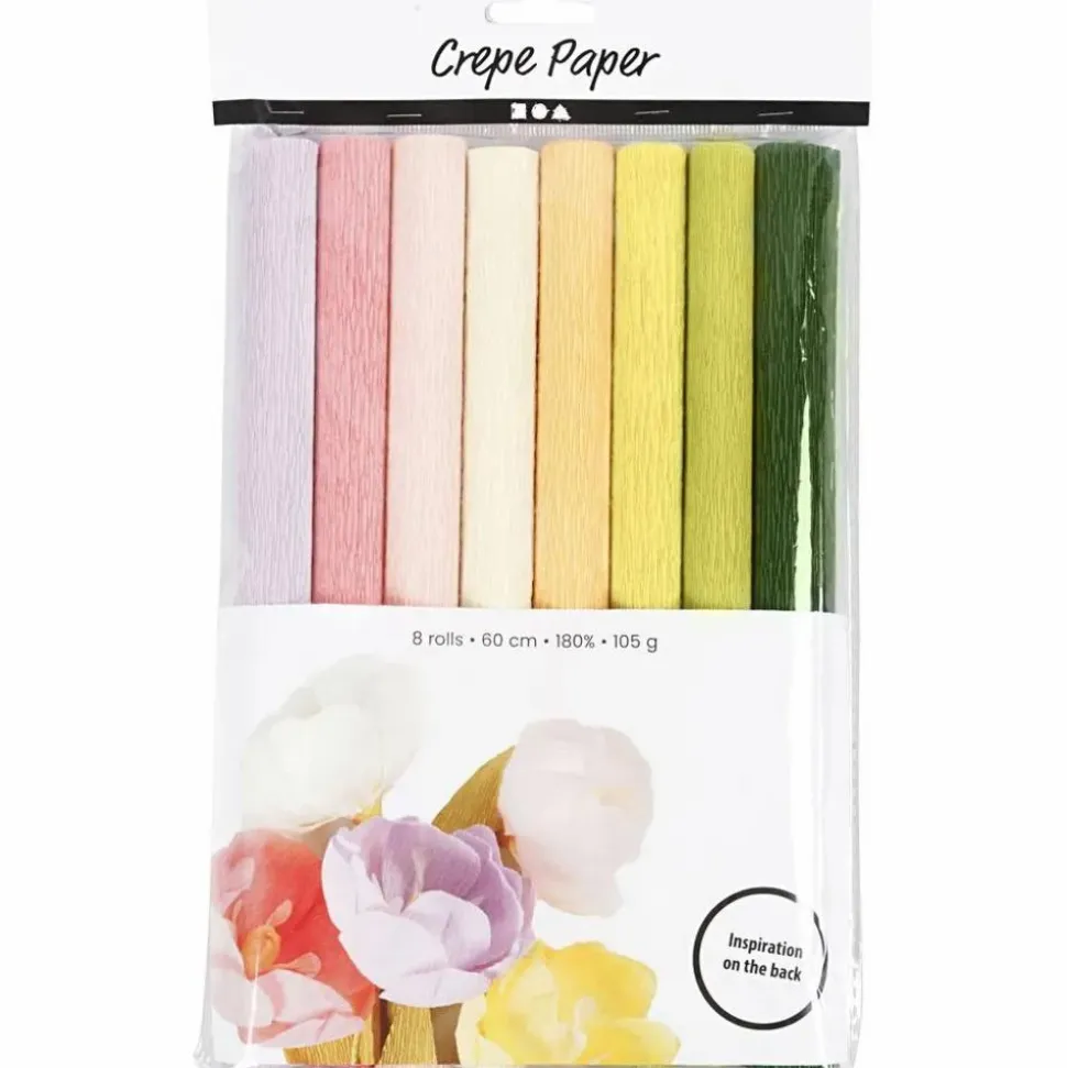 Crepepapir m. stræk - Pastel, 8 ark