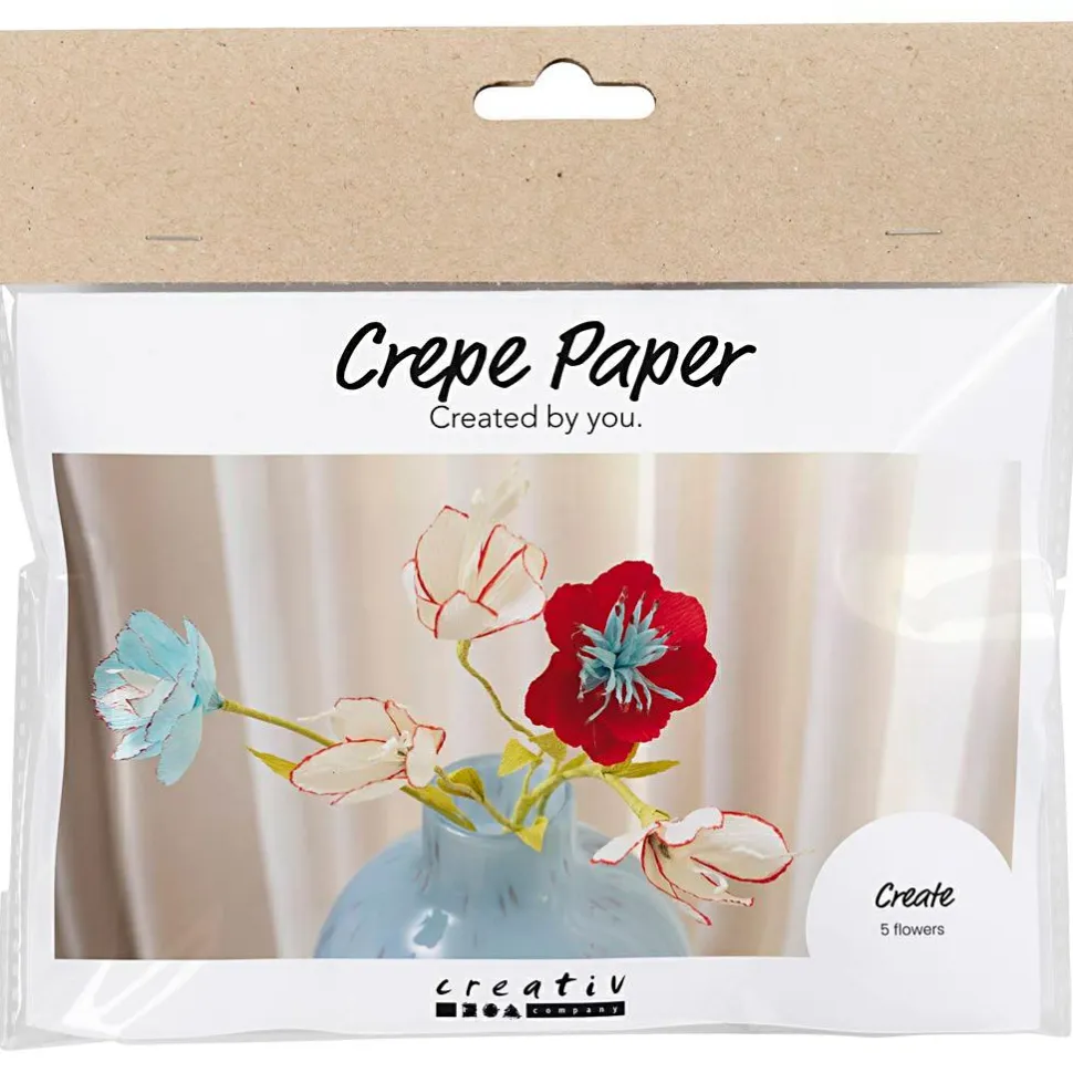 Crepepapir mini - Blomster med farvemagi, 5 stk
