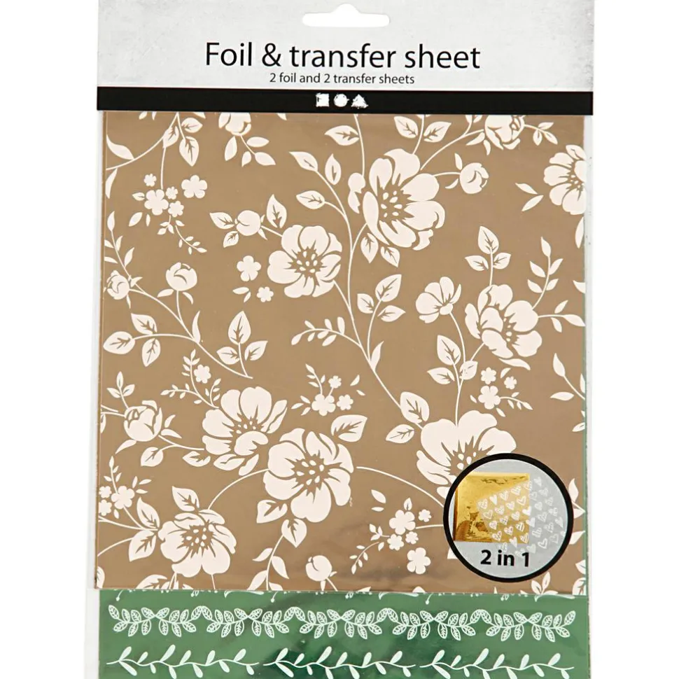 Dekorationsfolie m. blomster - Guld + grøn