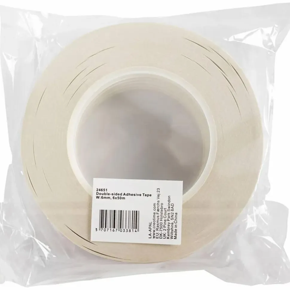 Dobbeltklæbende tape, B. 6 mm - 50 m x 6 stk