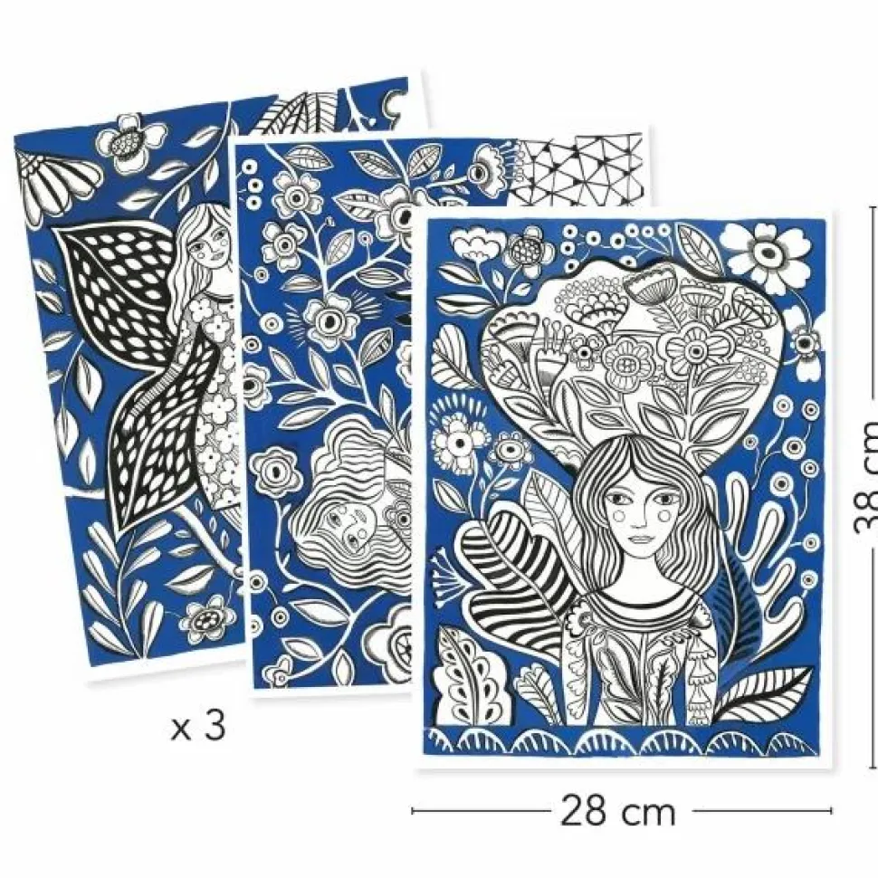 Farvelægningsplakater - Blomster, 3 stk