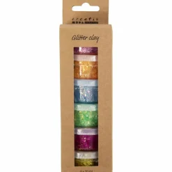 Glitter Clay 6 x 20 ml - Basisfarver