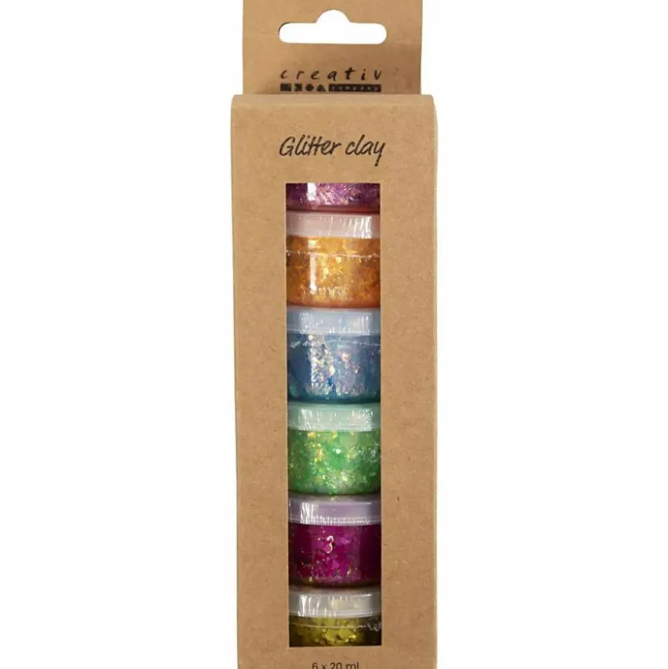 Glitter Clay 6 x 20 ml - Basisfarver