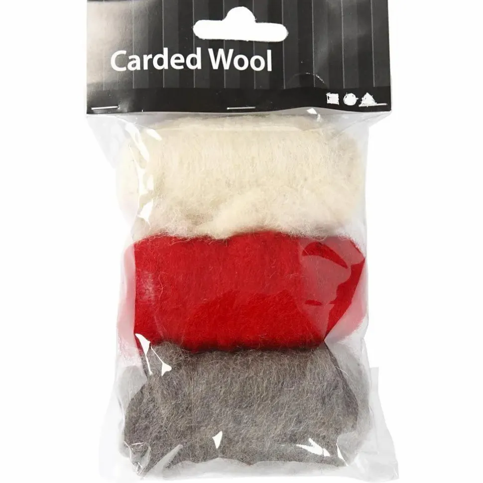 Kartet uld - Rød/grå/råhvid, 3 x 10 gr.