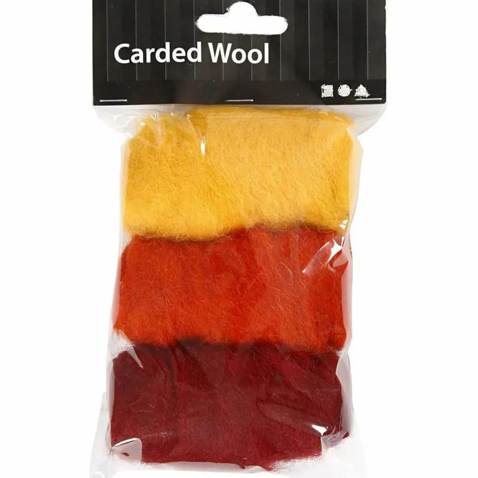 Kartet uld - Rød/orange/gul, 3 x 10 gr.