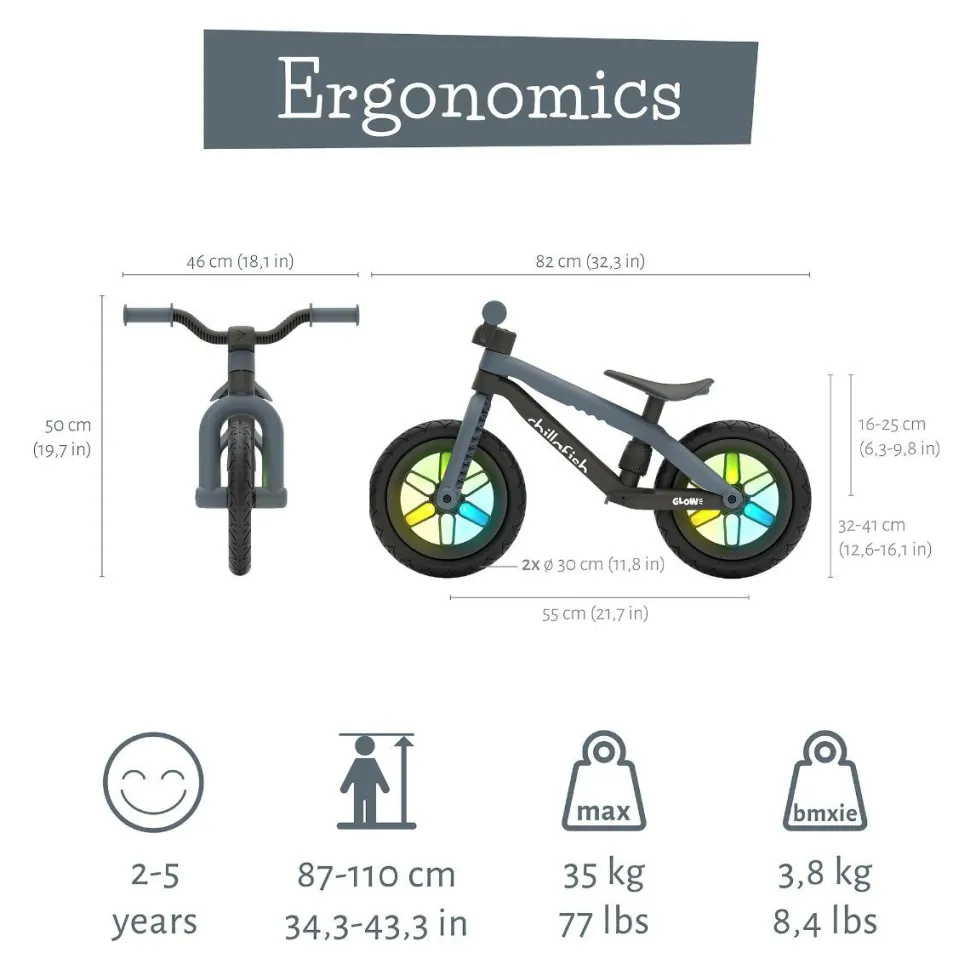 Løbecykel BMXie GLOW - Antracit (2-5 år)