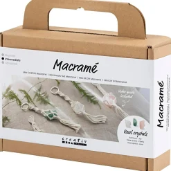 Macramé kit mini - Nøgleringe m. krystaller, 3 stk