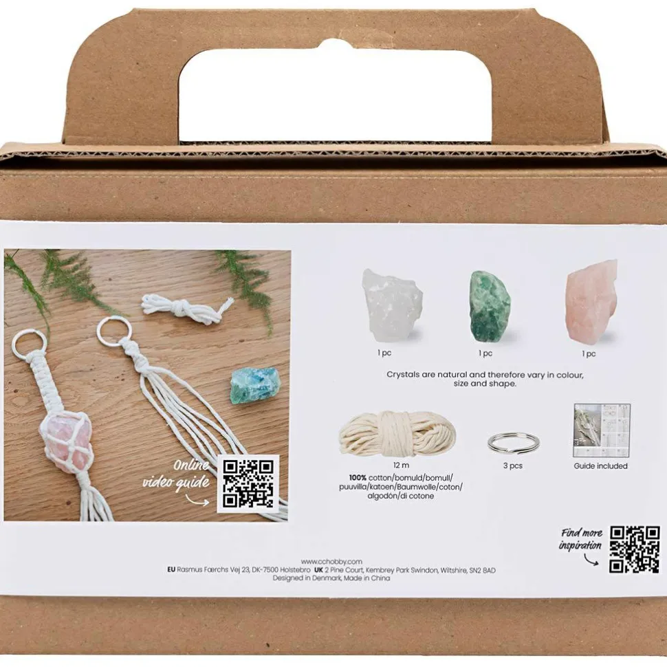 Macramé kit mini - Nøgleringe m. krystaller, 3 stk