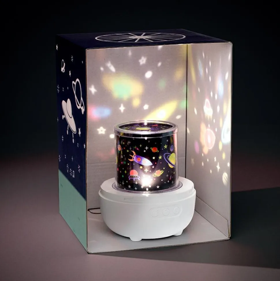 Natlampe med projektor og musik