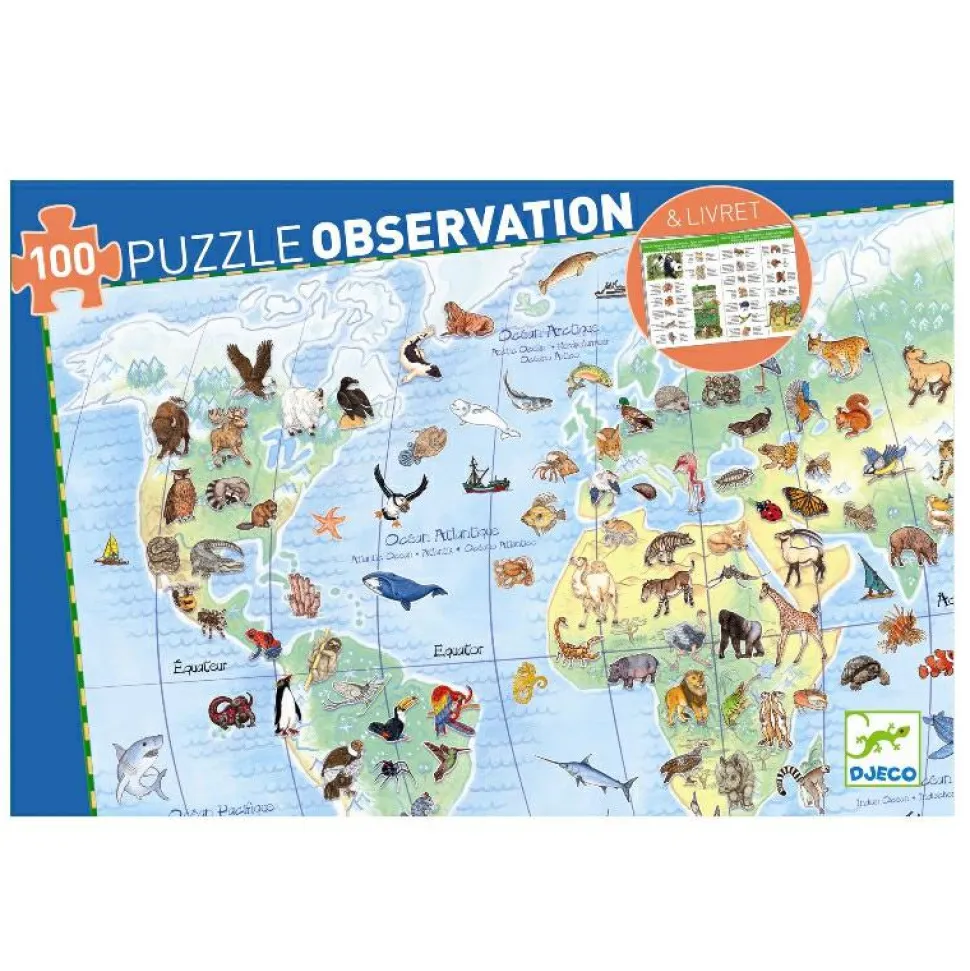 Observationspuslespil m. 100 brikker - Verdens dyr