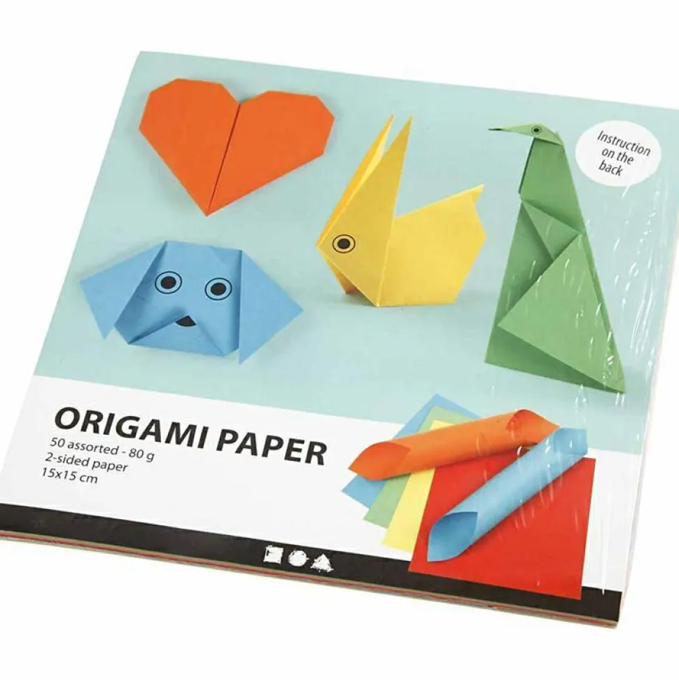 Origami 15 x 15 cm - Basisfarver, 10 ark