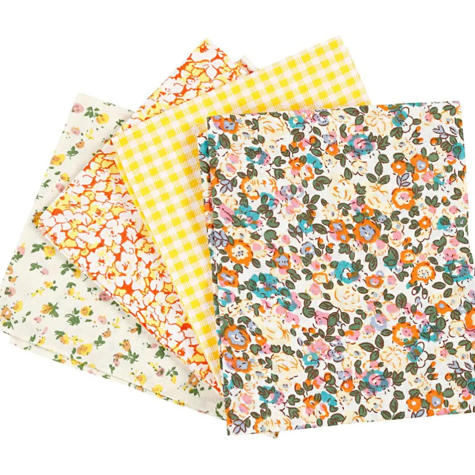 Patchworkstof 45 x 55 cm - Gul, 4 stk