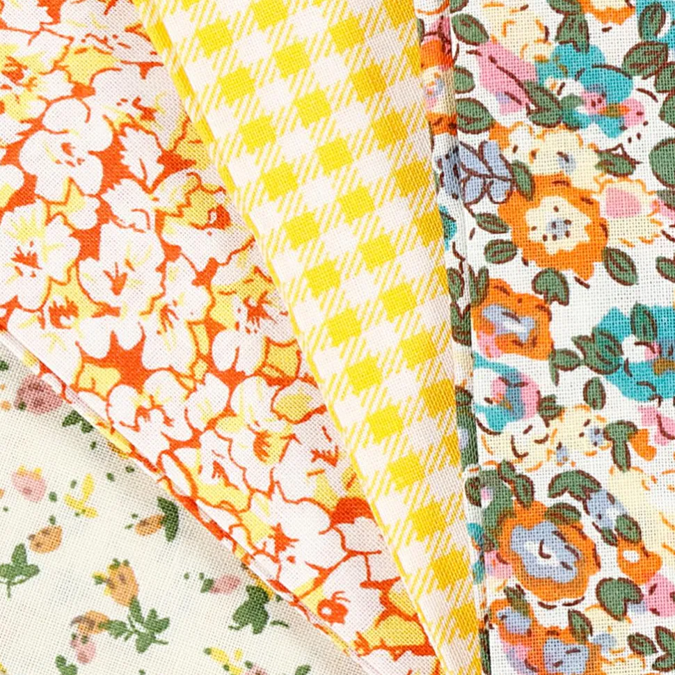 Patchworkstof 45 x 55 cm - Gul, 4 stk