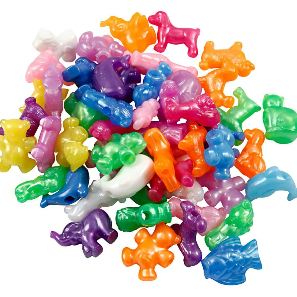 Plastperler - Figurmix dyr, 55 gr. (ca. 32 stk)