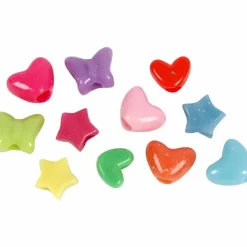 Plastperler - Figurmix hjerter/stjerner, 65 gr.