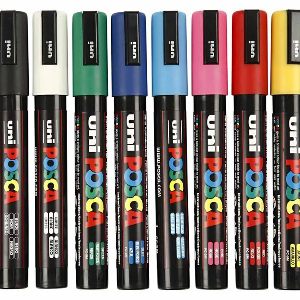Posca tusser PC-5M - Basisfarver, 8 stk.