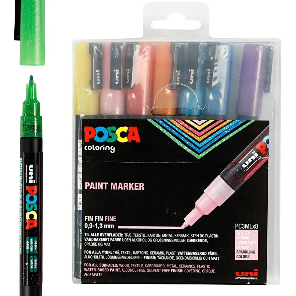 Posca tusser PC-3M - Glitter, 8 stk.