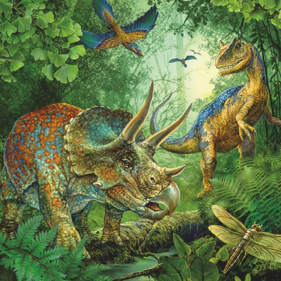 Puslespil med 3 x 49 brikker - Dinosaurer