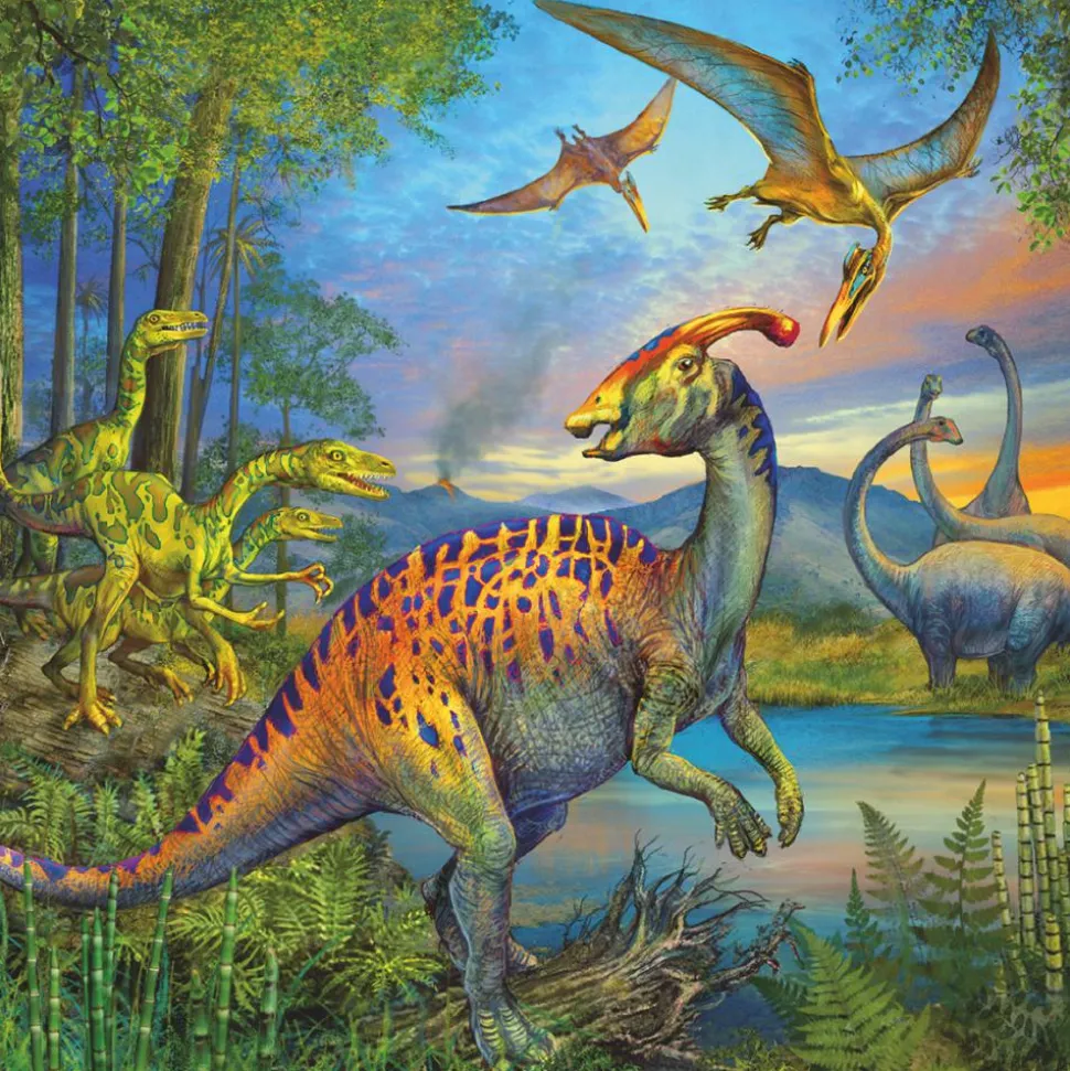 Puslespil med 3 x 49 brikker - Dinosaurer