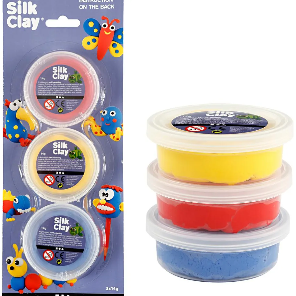 Silk Clay 3 x 14 gr. - Blå, rød & gul