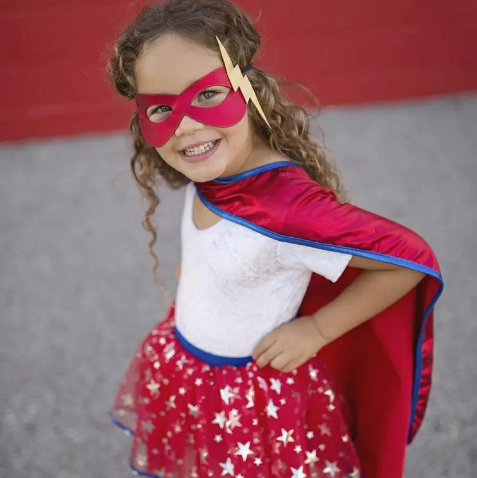 Superheltinde m. skørt og maske, str. 4-7 år