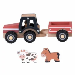 Traktor med gummihjul, inkl. ko & hest