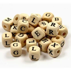 Træperler i spand - Bogstaver A-Z, ca. 400 stk
